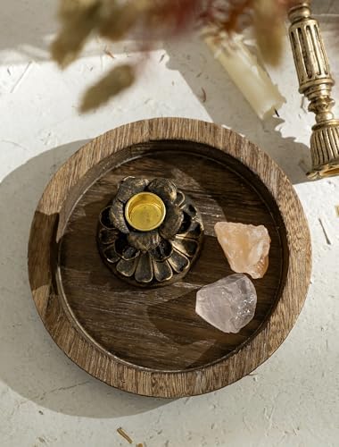 Hanobe Round Wood Candle Holder Trays, Small Coffee Table Centerpiece, 7.8" - Image 5