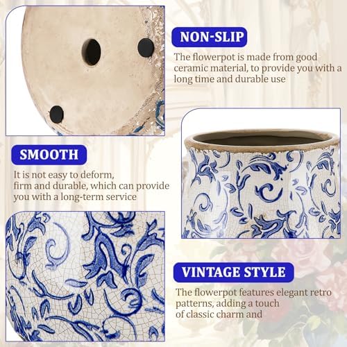 Ceramic Scroll Planter 6.5 Inch, Blue Floral - Image 4
