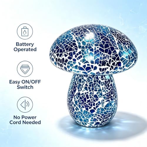 Mosaic Mushroom Table Lamp, Handmade LED Night Light,Blue - Image 2