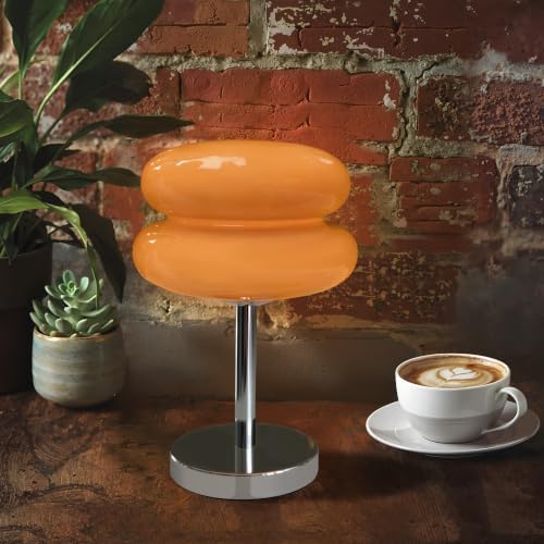 Cordless Orange Mushroom Lamp, Mid Century Modern Glass Lamp 6000mAh Rechargeable Small Table Lamps, Cute Cool Desk Lamps for Living Bedroom Nightstand Home Decor Aesthetic by XMINKDZA