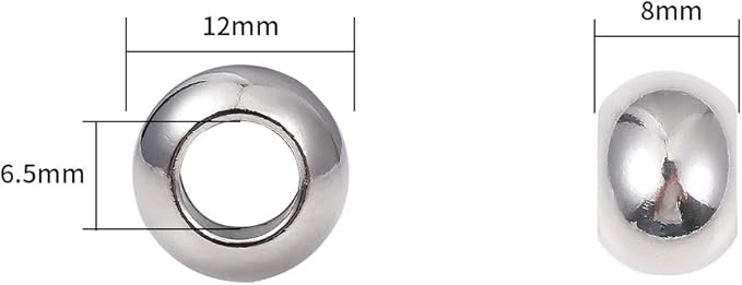 Stainless Steel Spacer Beads 12x8mm Round Loose Charm Caps Beads for DIY Jewelry Making 10pcs with 6.5mm Hole