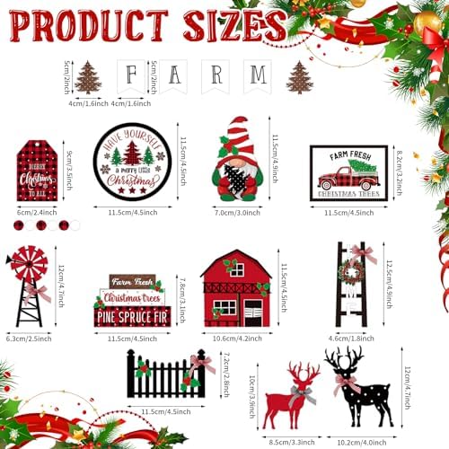 Mifoci 18 Pieces Christmas Candy Cane Tiered Tray Decor Wooden Signs - Image 4