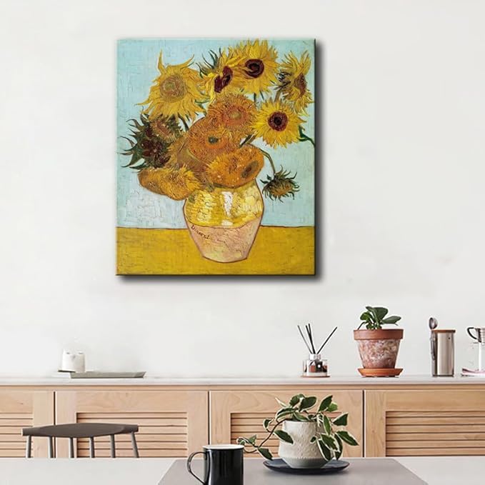 Sunflower Canvas Prints Wall Art by Vincent Van Gogh Oil Paintings Reproduction Modern Framed Floral Giclee Flowers Pictures Artwork for Bedroom Home Office Decor