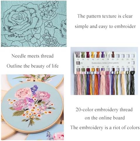 Silentsea Embroidery Kit, Floral and Nature Designs, for Adults and beginers,with Hoops, Needlework Pattern Set (Flower-2) - Image 3