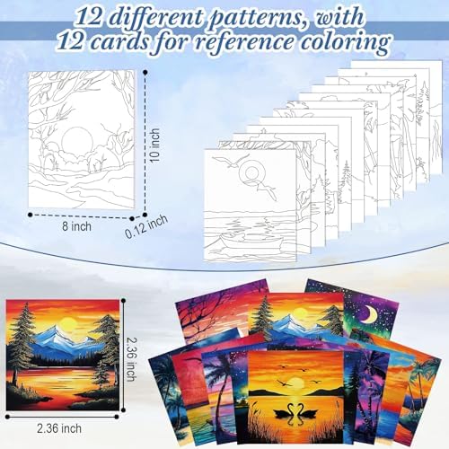 Ctosree 12 Pack Paint and Sip Kit Pre Drawn Canvas, Summer Sunset, 10x8'' - Image 3