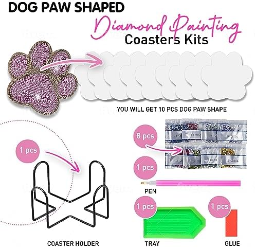 10 pcs Diamond Painting Coasters | Diamond Art Coasters | Dog Paw Diamond Art Painting | Perfect Art Craft Gift for Dog Lover, Dad, Mom, Grandparents, Brother, Sister. - Image 2