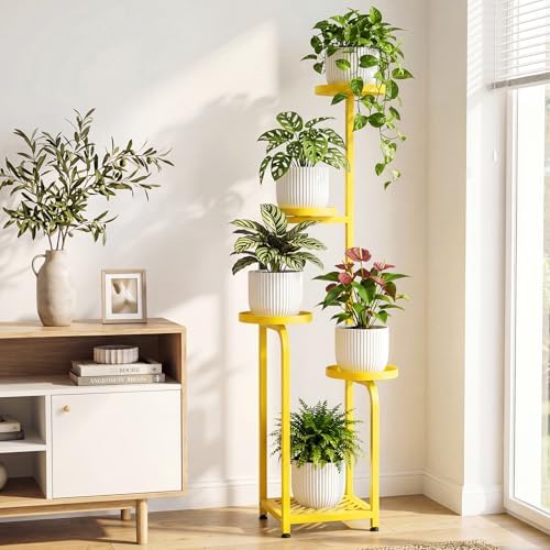 TOSKING Tall 5-Tier Square Plant Stand Indoor Outdoor, Anti-Tip, Yellow - Image 2