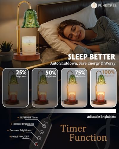 Funistree Small Candle Warmer Lamp with Timer, Adjustable Green Lamp Warmer for Jar Candles, Christmas Birthday Gifts for Women Mom Her, Dimmable Candle Heater, Cute Wax Warming Light with Wood Base - Image 3