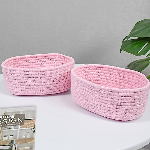 【2 Pack】ABenkle Small Woven Baskets, Tiny Oval Shallow Storage Baskets, Mini Cotton Rope Empty Decorative Basket, Boho Little Organizer Bins for Bathroom, Cat Dog Toy Gifts Baskets - Image 7