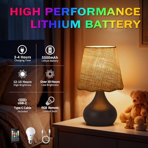 Cordless Table Lamp Rechargeable,Oil Rubbed Bronze Mini Cute Table Lamp for Nightstand, Battery Operated Small Table Lamp for Small Spaces for Kitchen Counter, Bookshelf, Bedside, Bedroom, Living Room - Image 4