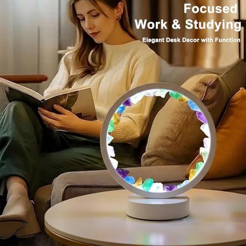 Runyansghi Chroma Gravel Night Lamp 8.6" Natural Healing Crystal Bedside Lamp USB Port 3 Colours Dimming Mode Bedroom Lamp Suitable Night Light for Living Room Bedroom Office Home Decor Ideal Gift - Image 4