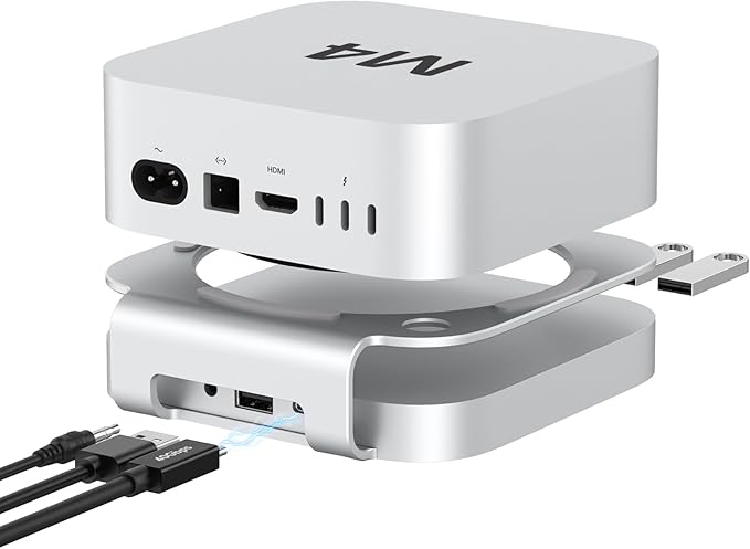 40Gbps USB4 Hub & Stand for Mac mini M4/M4 Pro, All-Aluminum Docking Station with 40Gbps M.2 SSD (NVMe PCle) Enclosure, 3*USB 2.0, 3.5mm Audio, USB4 Host | Mac mini M4 USB-4 Dock