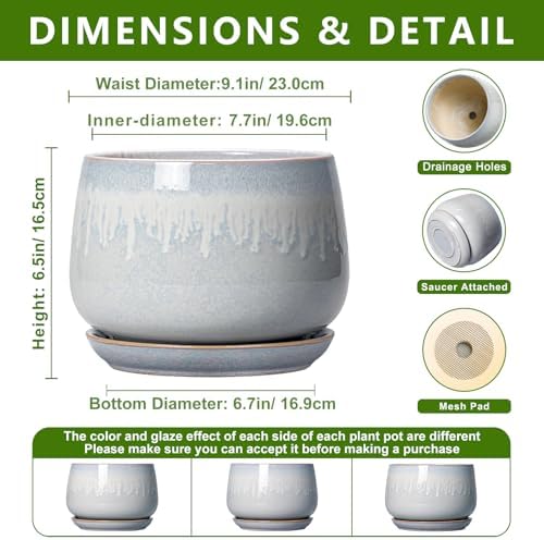 9 Inch Ceramic Pots for Plants, Indoor Plant Pots, Grey-White - Image 2