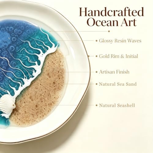 Handmade Ocean Resin Art Jewelry Tray – Premium Ceramic Ring Dish with Gold Edge, Artisan Beach Wave Jewelry Holder, Unique Decorative Trinket Tray for Vanity (S) - Image 5