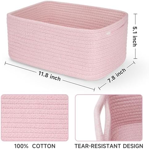 3 Pack Small Storage Baskets for Organizing, 11.8×7.8×5.1", Mixed Pink - Image 3
