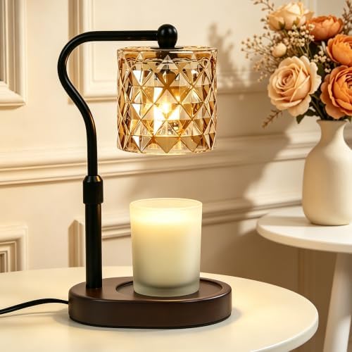 Candle Warmer Lamp with Timer Dimmable, Mother's Day/Birthday Gifts for Women Mom Her, House Warming Gifts New Home, Wax Melt Warmer Modern Farmhouse Decor for Yankee Candle (Diamond-Walnut) by BRIGHTSHOW