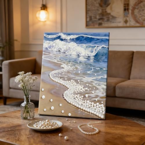 Mrchfr Wave Pearl Painting Kit for Adults & Beginners, DIY Ocean Theme DIY All-Pearl Dot Painting, Stress Relief Art Craft Supplies for Gift Home Wall Decor, No Frame (Style D) - Image 3