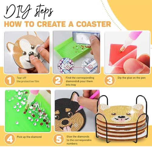 8 pcs Diamond Painting Coasters | Diamond Art Coasters | Dogs Diamond Art Painting | Perfect Art Craft Gift for Dogs Lover, Dad, Mom, Grandparents, Brother, Sister. - Image 7