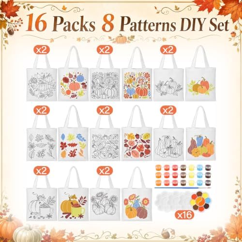 Aliceset 16 Pcs Color Your Own Bag Tote Bag Painting - Image 2