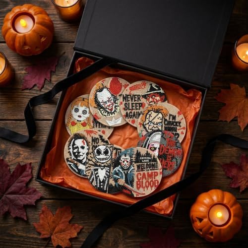 TCDZMYGS Halloween Horror 8 Pcs Diamond Art Painting Coasters Kit,4x4 Inch - Image 2