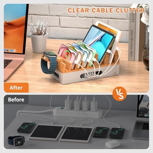 Pezin & Hulin Bamboo Charging Station with 5 Cables-Natural+White - Image 6