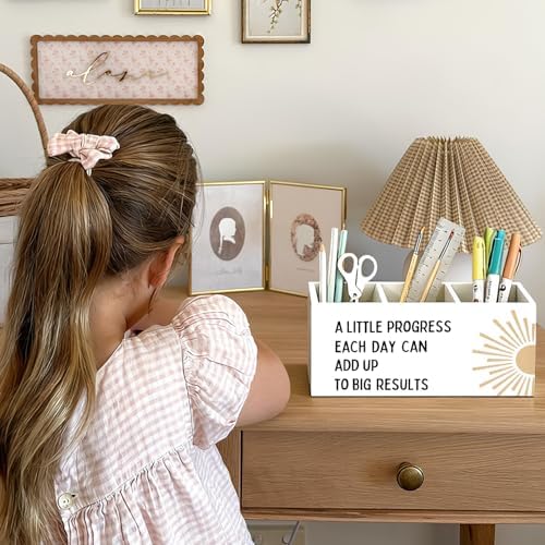 Boho Mental Health Inspirational Pen Holder, Motivational Pencil Holder for Desk, Boho Sunshine Inspirational Wooden Box Sign Decorations for Therapy Counselor Office Classroom Desk Tabletop - Image 4