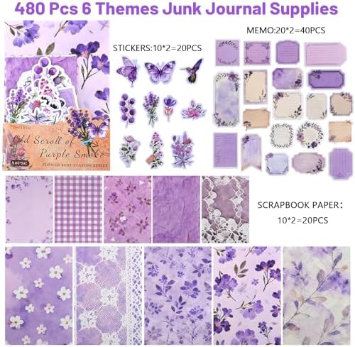 BESARME 480 Pcs Floral Scrapbook Paper and Junk Journal Stickers Set - Image 4