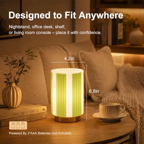 Battery Operated Lamp, Glass Cordless Table Lamp with Timer - Image 2