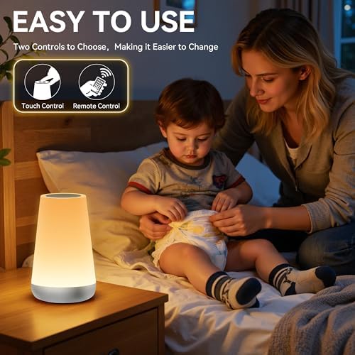 Auxmir Rechargeable Night Light, Touch Table Lamp with Remote, Silver - Image 4