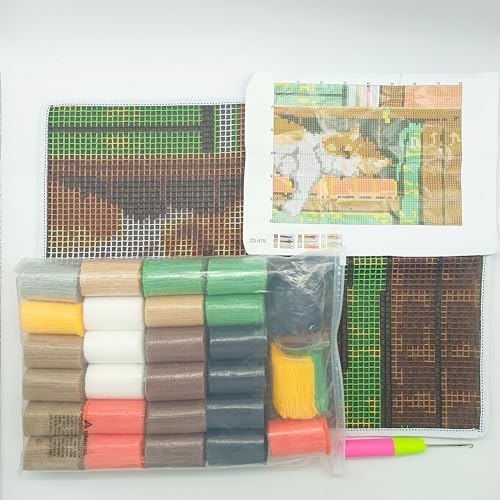 Howie's Latch Hook Kits for Adults, DIY Cat-Book Latch Hook Kit Rug Crochet Yarn, Color Preprinted Pattern Embroidery Decoration(Cat-Book, 19.69 x 14.96 inch) - Image 2