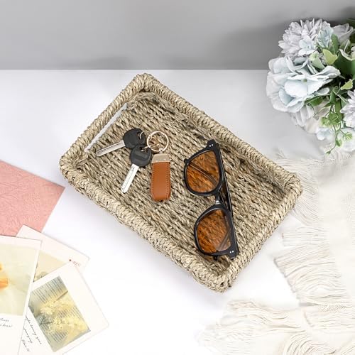 Hipiwe Small Key Basket Bowl for Entryway Organizer Seagrass Wicker Tray - Image 2