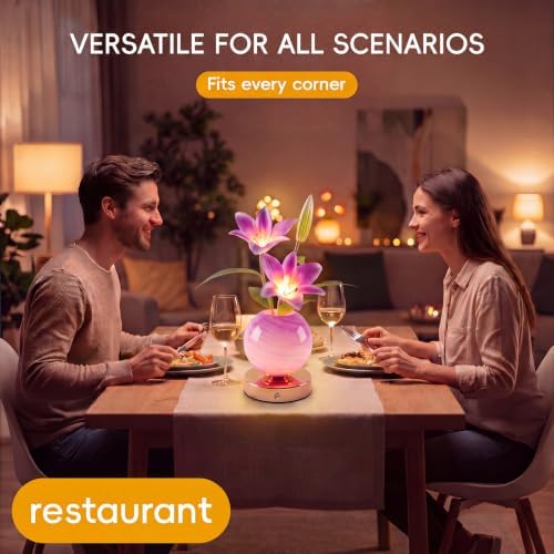 Lily Lamp – Rechargeable Wireless Touch-Control Dimmable Faux Flower Desk Light, LED Glass Planet Vase Night Light, Kitchen Bedroom Office Decor, Housewarming Gift Women and Mom - Image 6