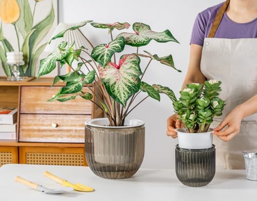 Melphoe Self Watering Pots for Indoor Plants Planter, 8.3/5.3 Inch 2 Pack Planters Self Watering Plant Pots for Flower, Houseplants, Succulent, African Violets and Cactus with Drainage - Image 3
