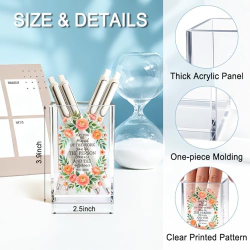 May You Be Proud Of The Work You Do Acrylic Pencil Holder Cup, Farewell Retirement Goodbye Gifts for Women, Appreciation Floral Pen Holder for Coworker Teacher Girls, Makeup Brushes Organizer - Image 2