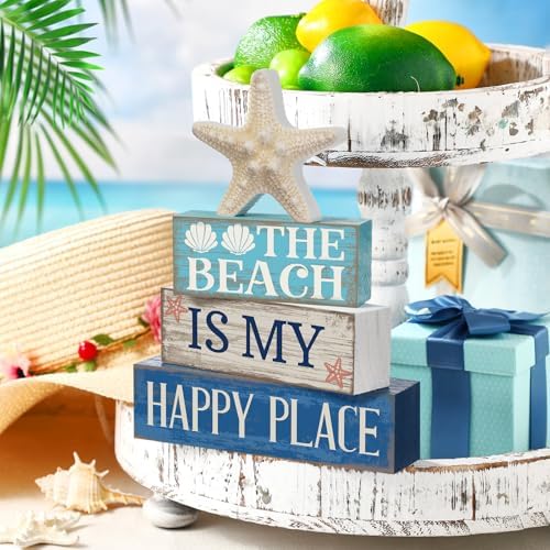 Moucuny 4 Pcs Summer Beach Table Decoration, Starfish Tiered Tray Decor - Image 6