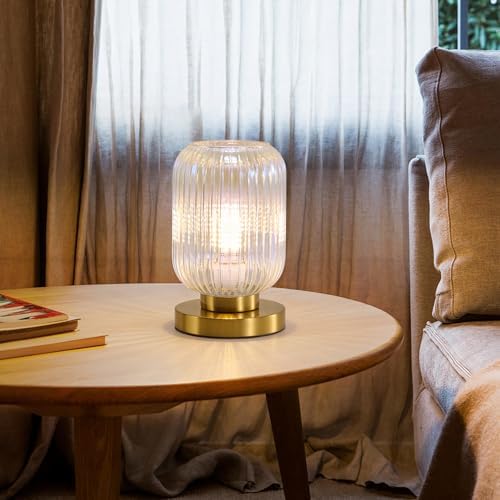 Colorful Glass Table Lamp,Vintage Gold Base Ribbed Bedside Lamp - Image 2