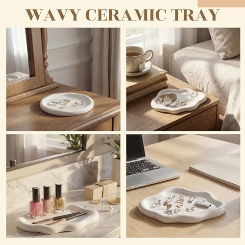 Patelai 2 Pcs Ceramic Jewelry Tray, Cloud Trinket Dish for Women White - Image 3