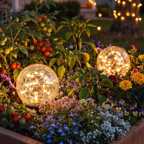 2 Pack 3.94" Warm White Solar Powered Cracked Glass Globe Lights by GVSHINE