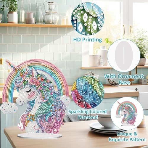 Diamond Painting Kits for Adults Beginners, 5D Full Drill Rainbow Pony Crystal Art Desktop Ornament, DIY Single Sided Home Office Desk Decor, Creative Craft Gift Set with Tools - Image 5