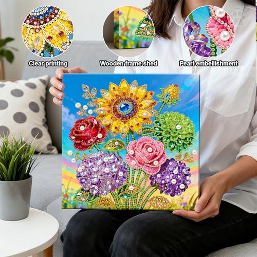 LQCrafK DIY Pearl Art Painting Handcraft Kit for Adults Beginners, Healing Stress-Relieving Home Wall Creative Design Decoration, Framed Painting with Tools-Flowers - Image 5