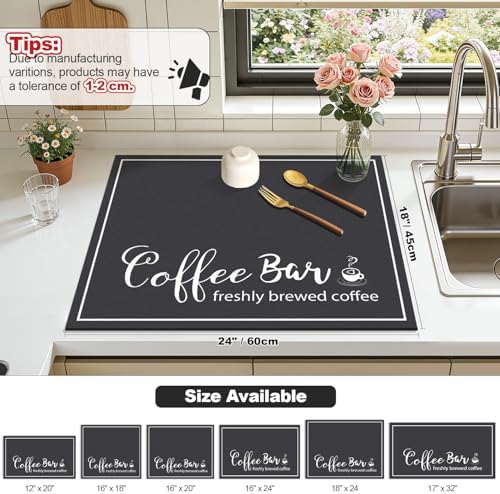Findosom Dish Drying Mat, 18" x 24" Super Absorbent & Hide Stain Coffee Mat, Cuttable Drying Mat for Kitchen Counter, Coffee Bar Accessories, Under Dish Rack, Coffee Maker, Espresso Machine, Black - Image 2