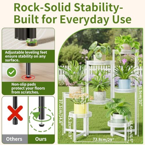 7 Tier Plant Stand Indoor Outdoor, Corner Tiered Plant Stands, Planter Display Rack for Multiple Plants, Wrought Iron Flower Stand, Folding Tall Plant Rack Shelf for House Patio Garden - WhiteWave - Image 3