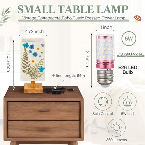 Hortsun Pressed Flower Vintage Table Lamp,Rectangle - Image 2