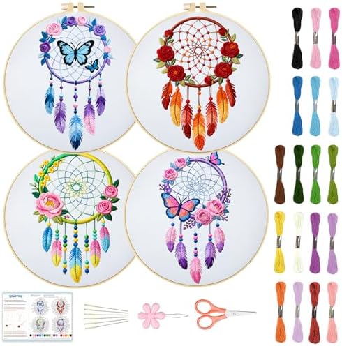 BEUNITONE 4 Set Dream Catcher Embroidery Kit for Beginners 7.9"x7.9" by BEUNITONE