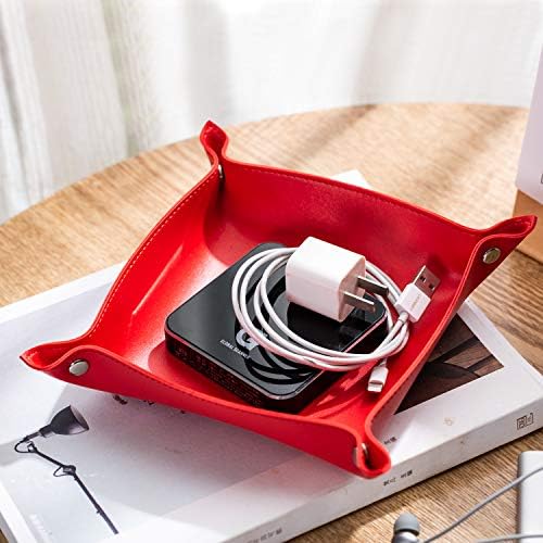 Leather Jewelry Valet Tray for Women and Man (Red-B) - Image 5