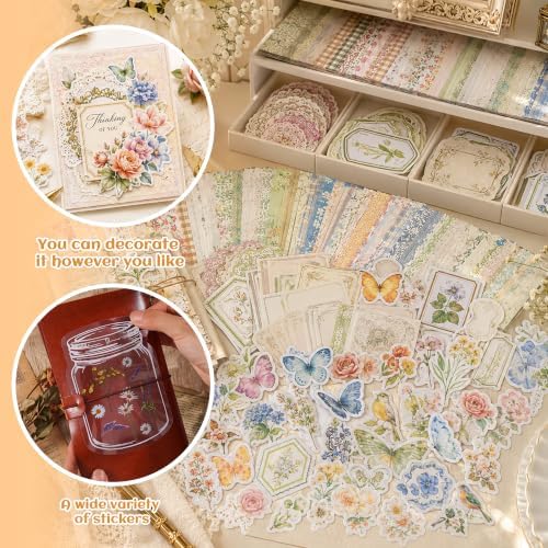 484Pcs Vintage Floral Scrapbook Supplies Kit, Paper & Journaling Stickers - Image 4