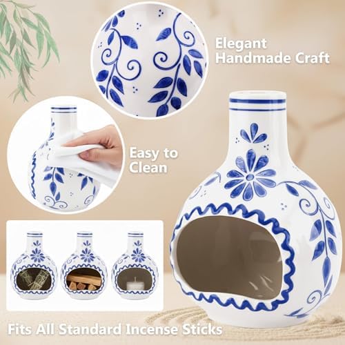 Ceramic Incense Holder–Handcrafted Palo Santo Holder with Chimney, Incense Burner with Ash Catcher for Sage, Cone Burning and Tealight, Perfect for Meditation, Yoga and Aromatherapy for Women - Image 4