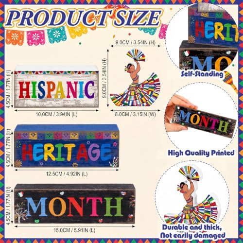 Moucuny 4 Pcs Hispanic Heritage Month Decorations, Dancer Wood Block Sign - Image 2