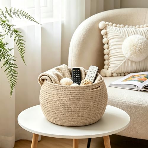 Goodpick Round Small Wicker Storage Basket for Shelves, 10" x 8.3", Jute - Image 3