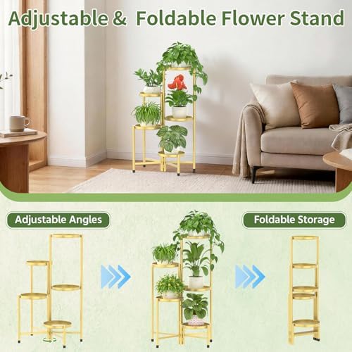 LASZOLA Plant Stand Indoor with 10 Inch Large Metal Tray, 5 Tier Gold - Image 5